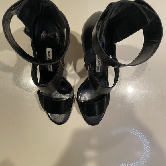 Manolo Blahnik Black Ankle Wrap Sandal - Picture 2 of 9
